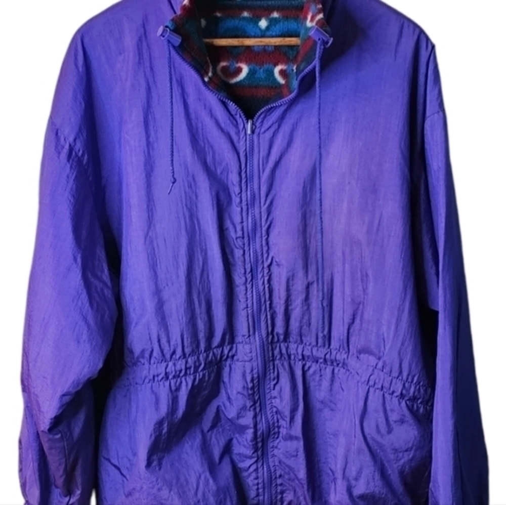 British Mist Reversible Aztec Print Windbreaker Fleece Jacket Sz L Vintage 80s. - Picture 8 of 12